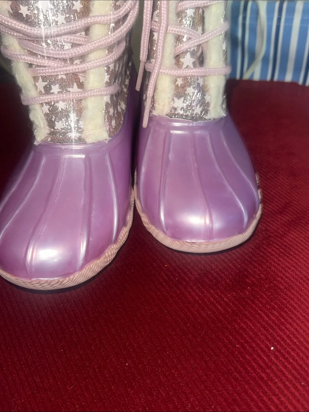 Adrienne Vittadini Pink Purple Glitter Star Kids Snow Boots
